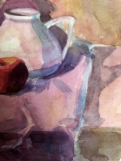 Watercolor painting Fruit and kettle Unknown artist