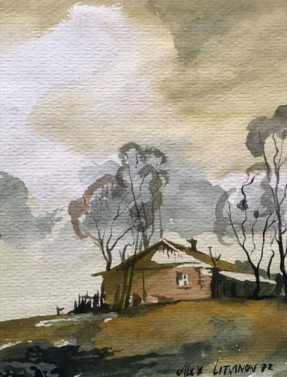 Watercolor painting Lonely house Alexander Arkadievich Litvinov