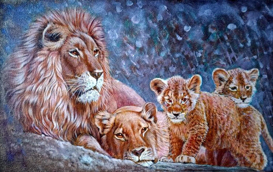 Oil painting Lion family Goncharenko V. V.