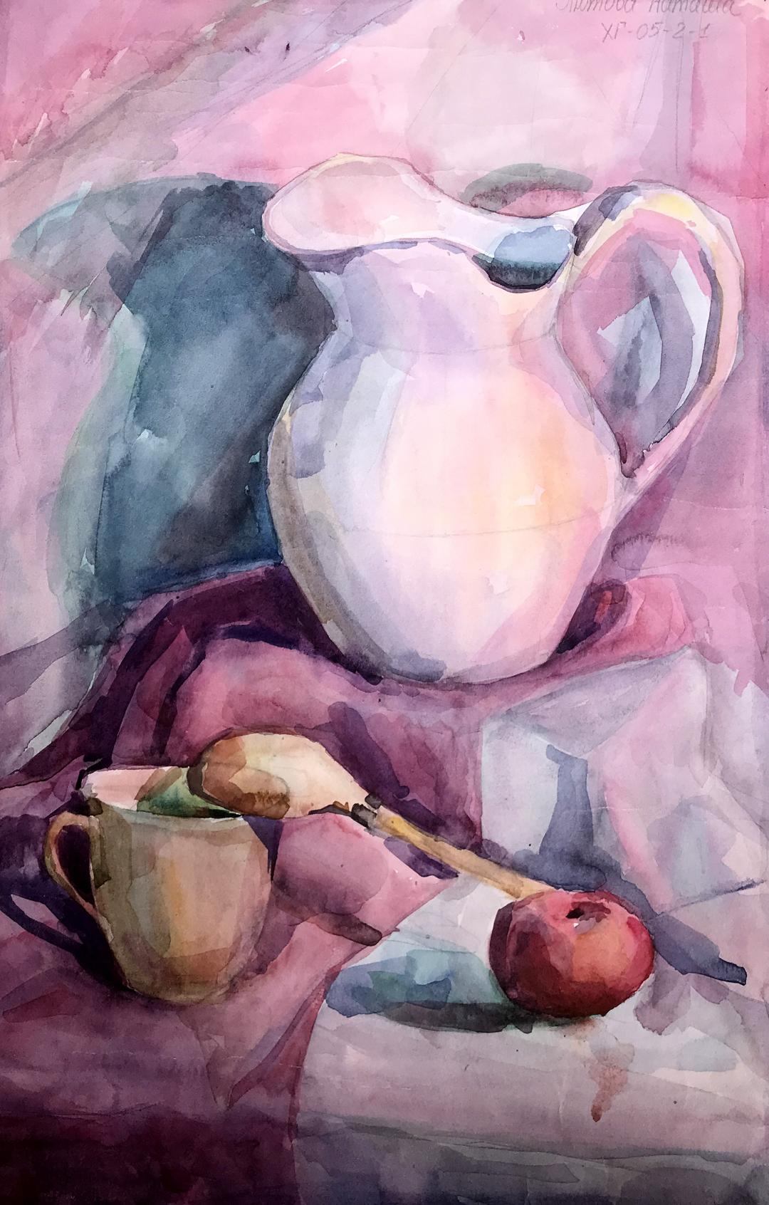 Watercolor painting Colorful still life Unknown artist