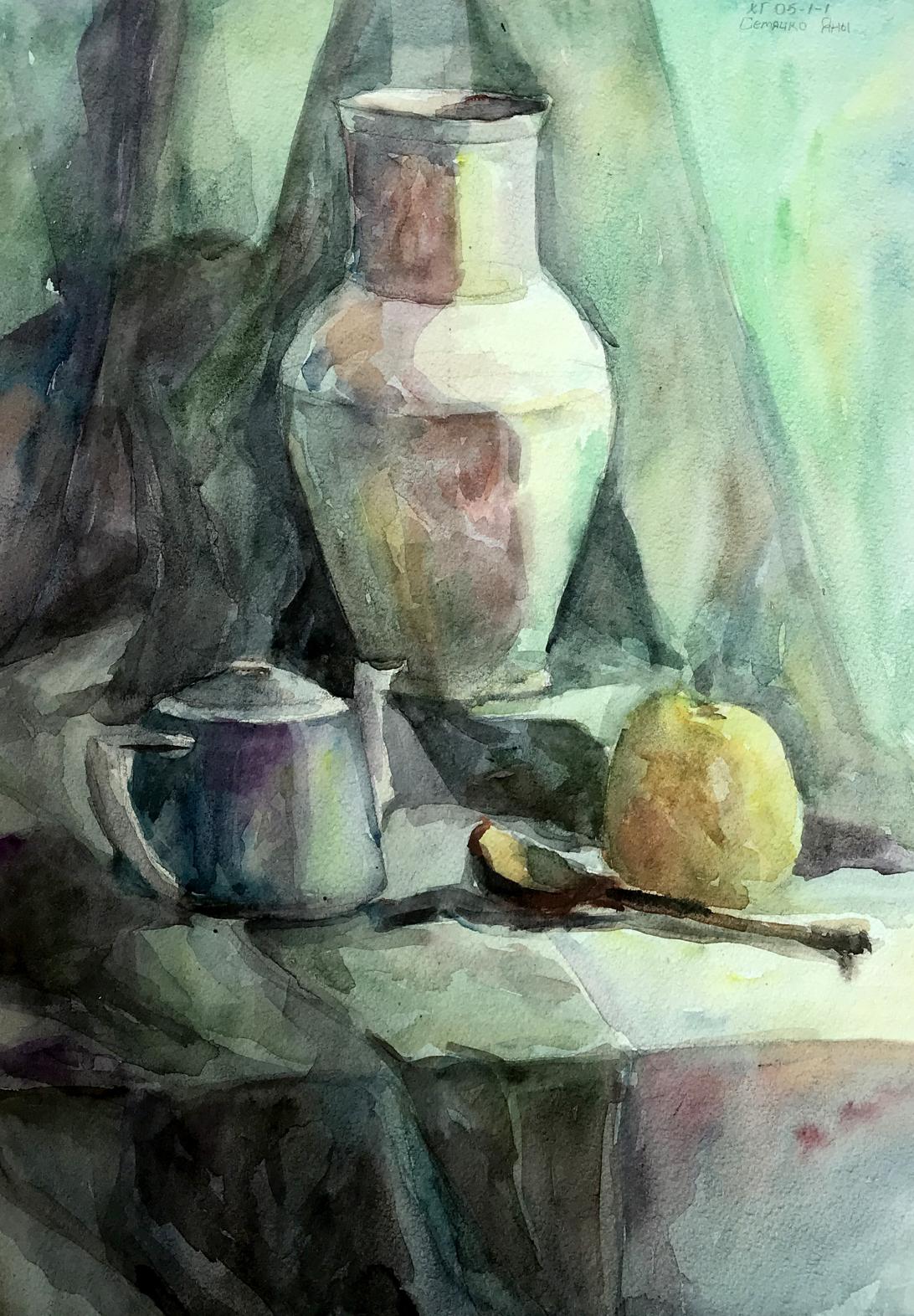 Watercolor painting Apples and tea Unknown artist