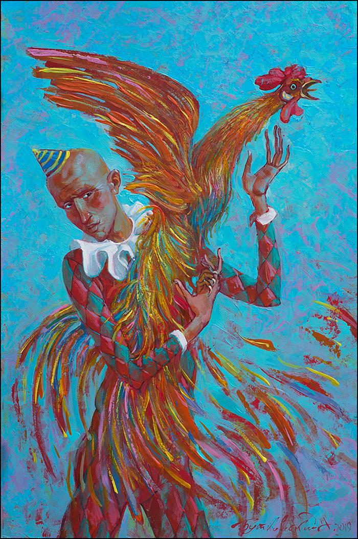 Contemporary Art  Buy Acrylic painting With the rooster Nicolay Butkovsky