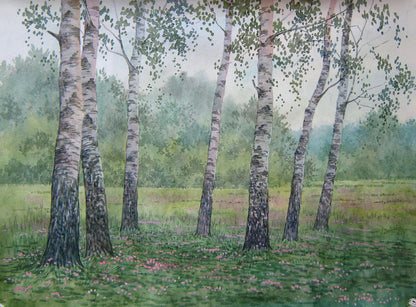 Watercolor painting Birch thicket Savenets Valery