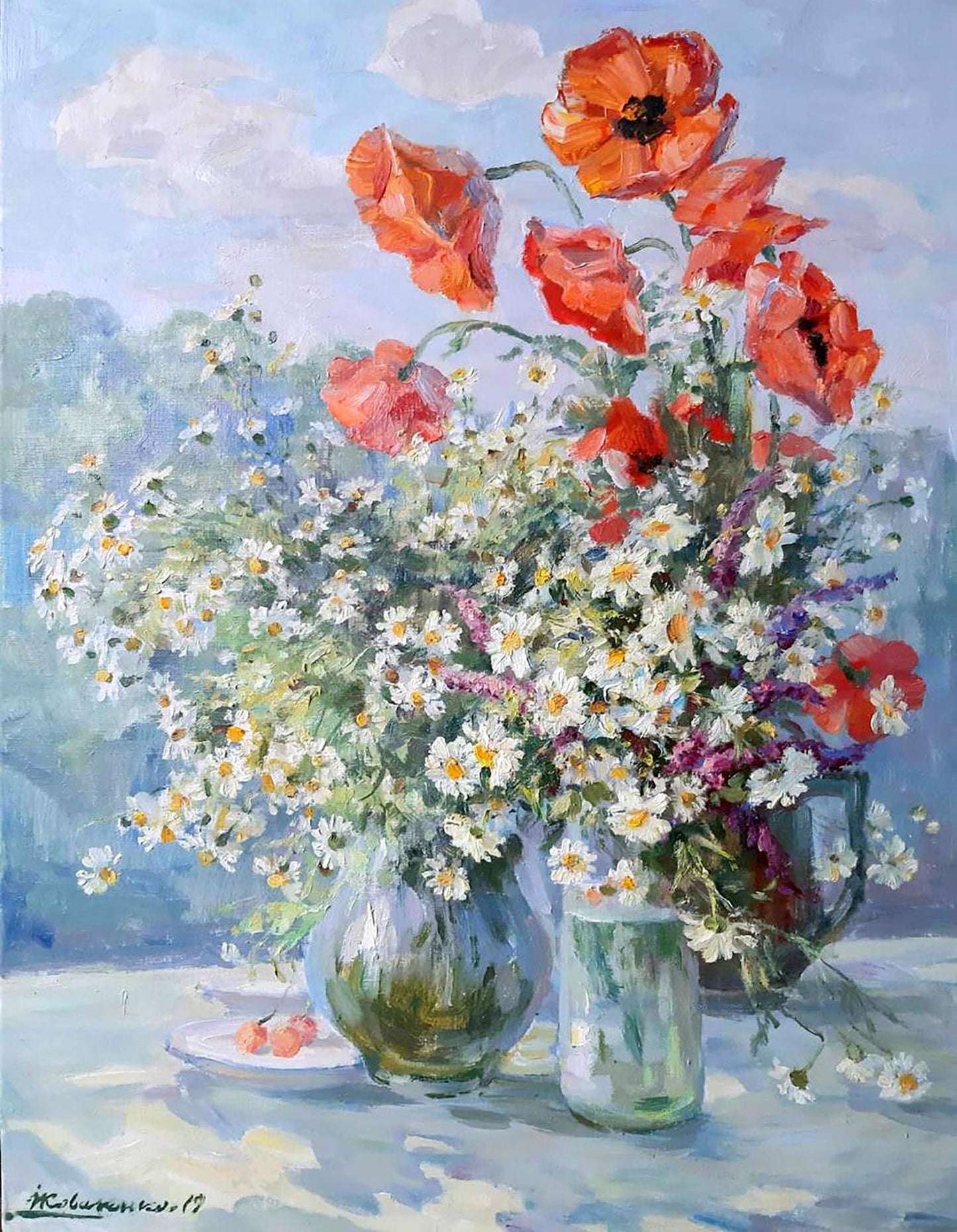 Oil painting Still life of poppies and daisies Ivan Kovalenko
