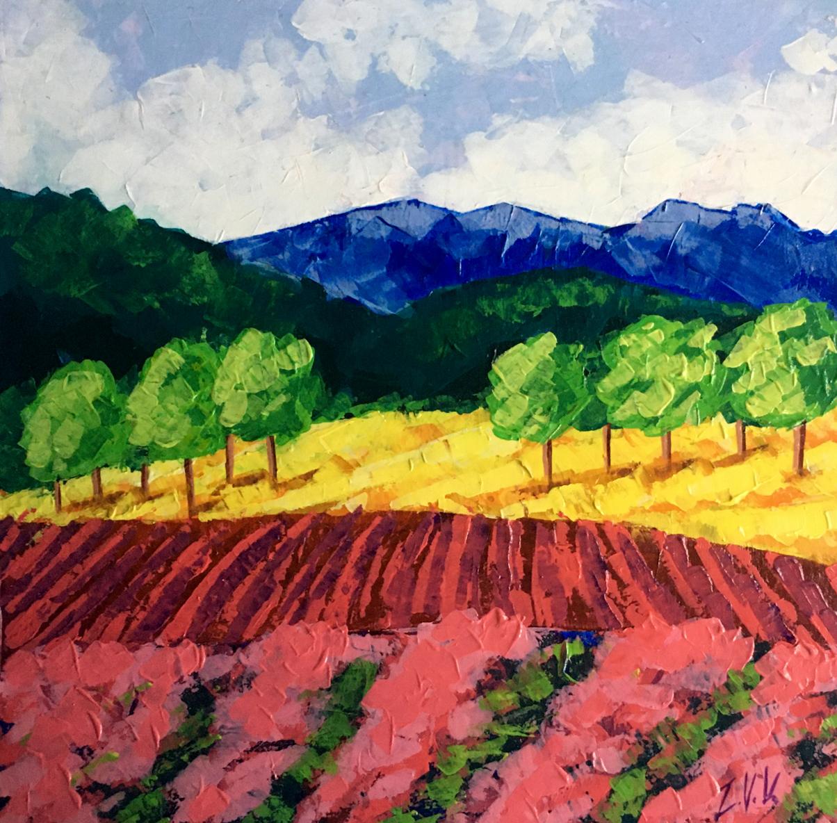 Oil painting Vineyards in forested mountains V. Zadorozhnya