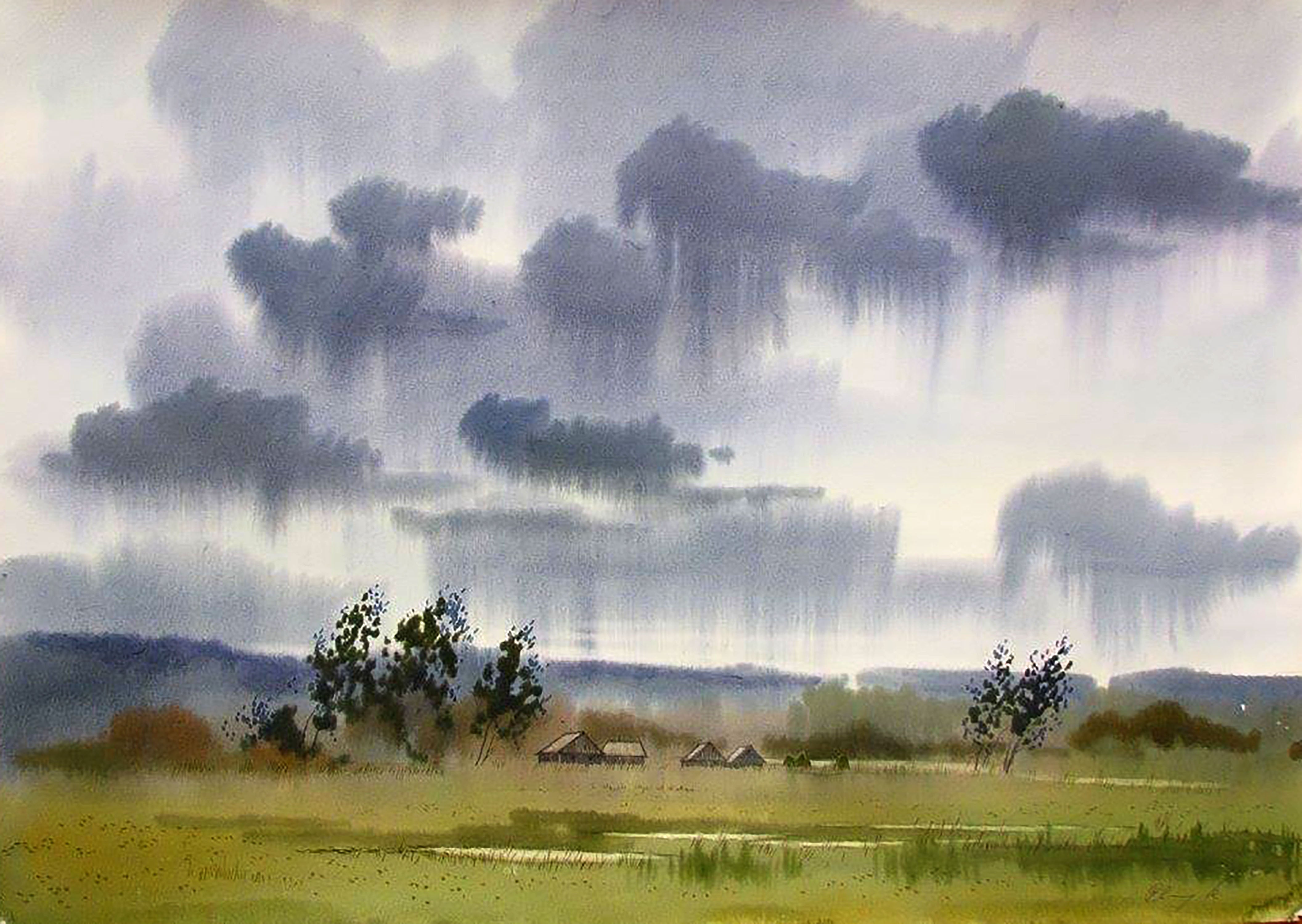 Watercolor painting Windy day Savenets Valery