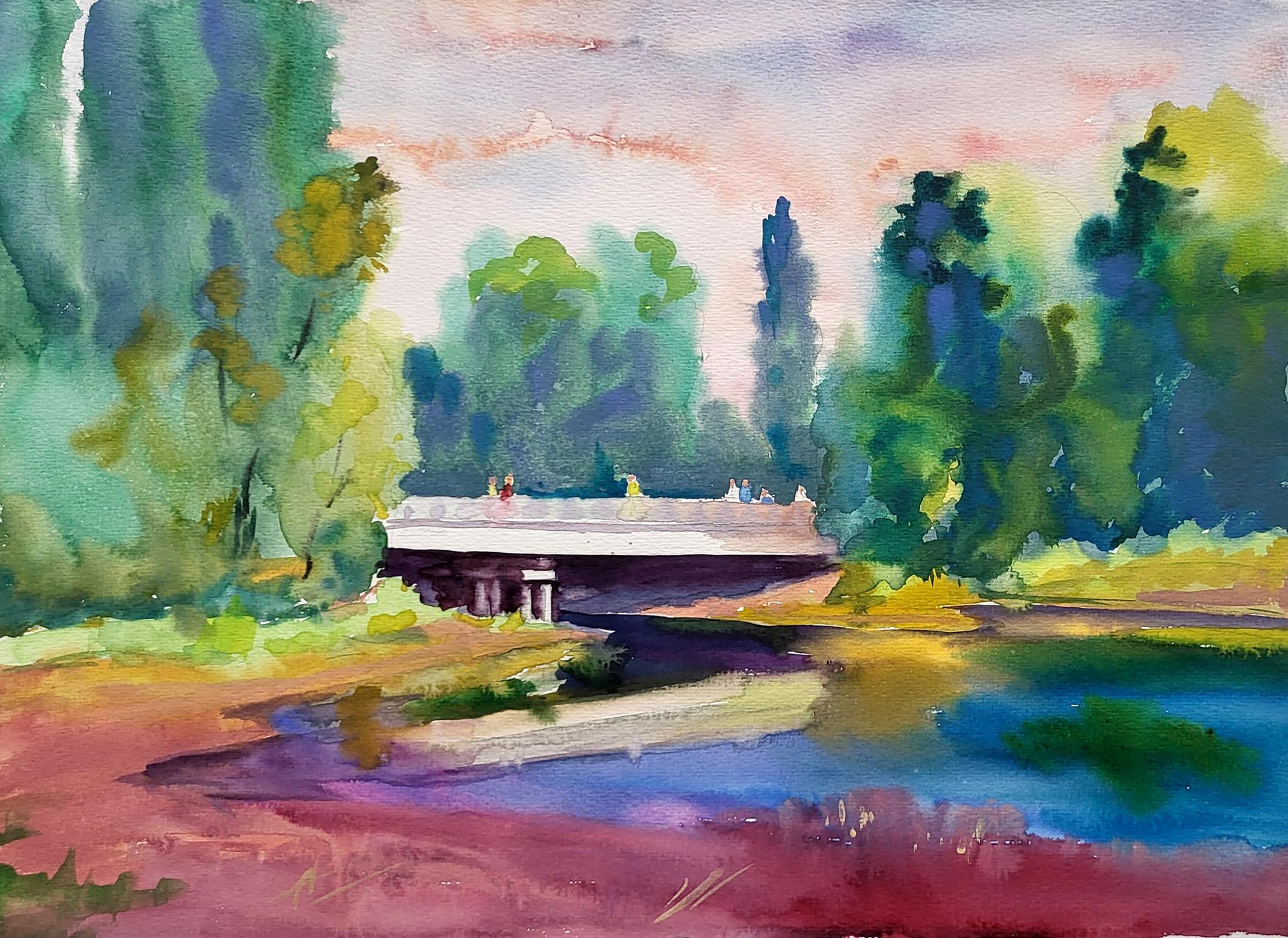 Watercolor painting Near the bridge Serdyuk Boris Petrovich