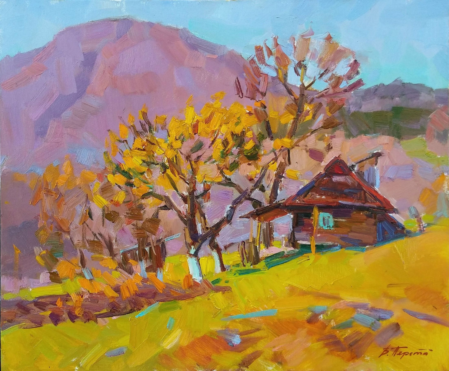 Oli painting A house in the mountains Pereta Vyacheslav