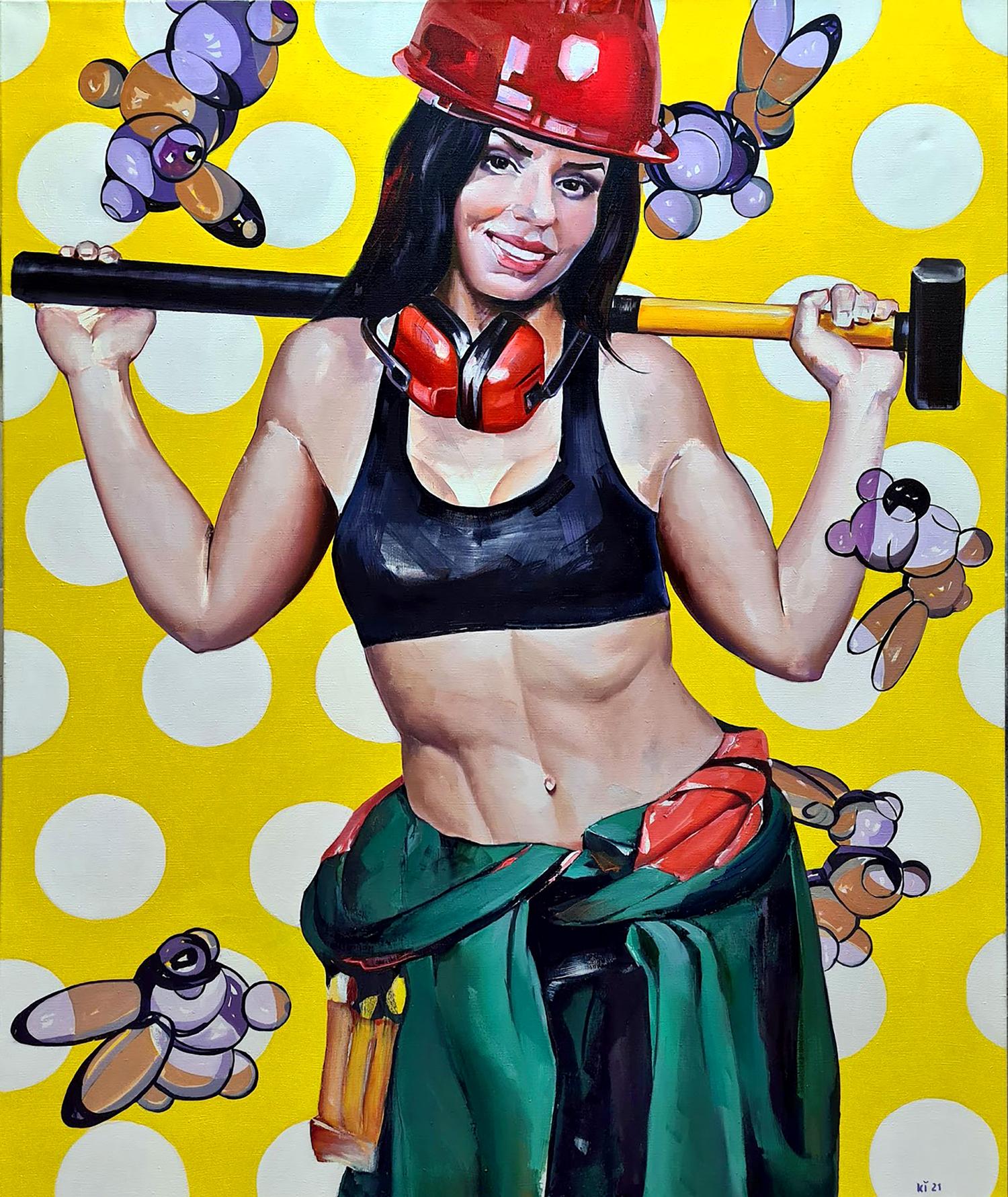 Oil painting Girl with a hammer Igor Konovalov