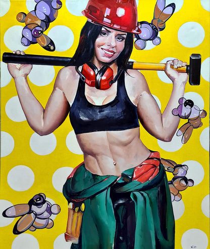 Oil painting Girl with a hammer Igor Konovalov
