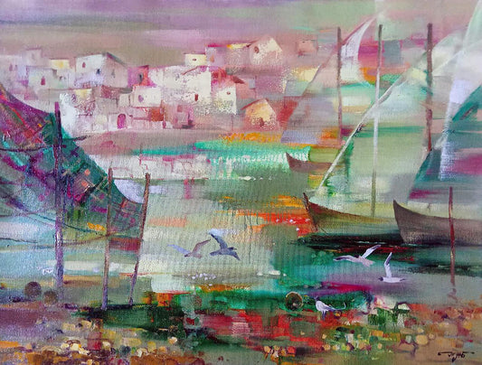 Abstract oil painting Harbor Anatoly Borisovich Tarabanov