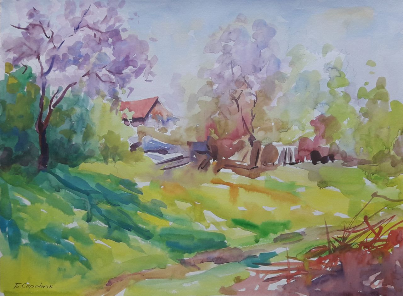 Watercolor painting in the country Serdyuk Boris Petrovich