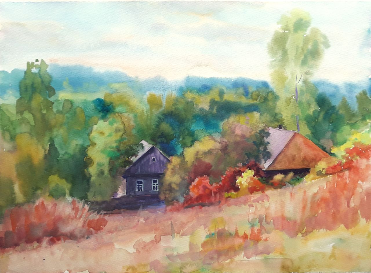 Watercolor painting Rural motif Serdyuk Boris Petrovich