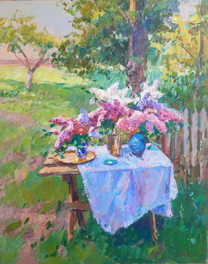 Oli painting Lilac on the table Pereta Vyacheslav