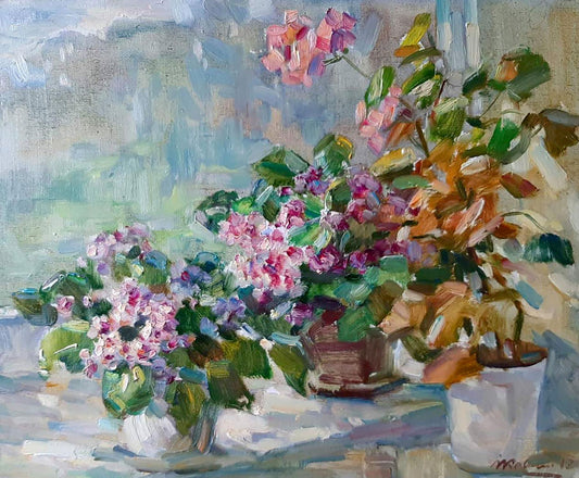 Oil painting Flowers on the window Kovalenko Ivan Mikhailovich