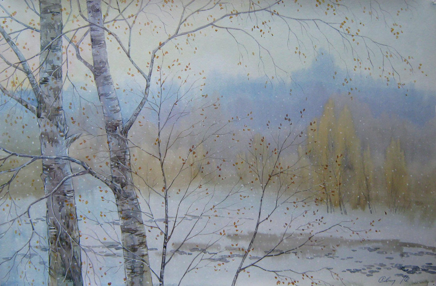 Watercolor painting Snow goes Savenets Valery