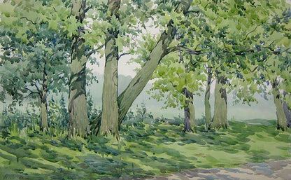 Watercolor painting Oak forest Savenets Valery