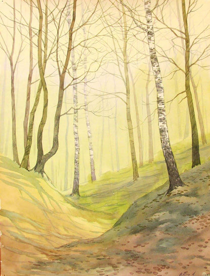 Watercolor painting April forest Valery Savenets