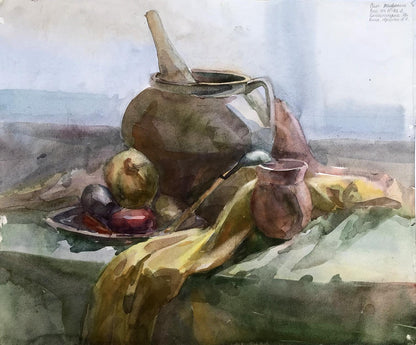 Watercolor painting A set table Unknown artist