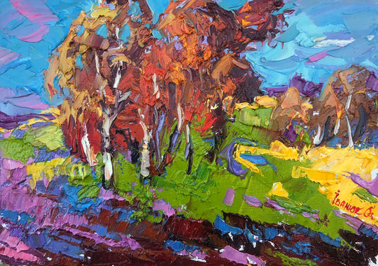 Oil painting autumn crimson Ivanyuk Alex