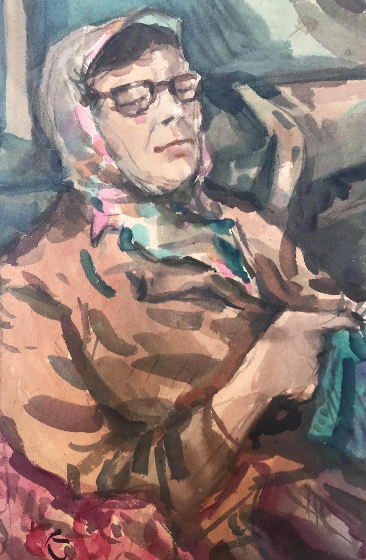 Watercolor painting Grandmother's portrait Alexander Arkadievich Litvinov