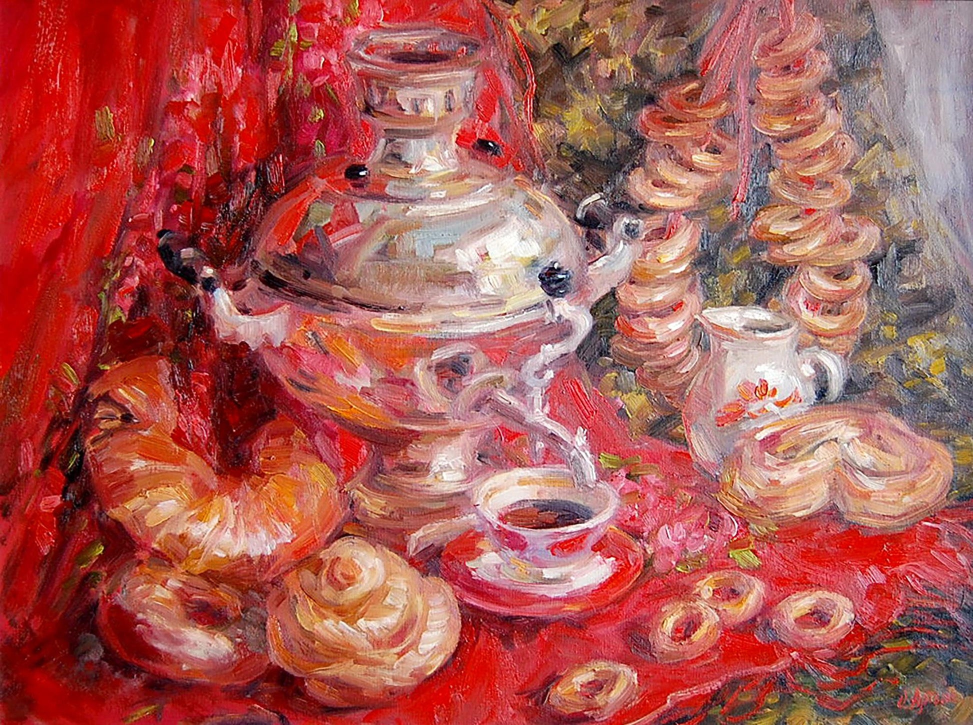 Oil painting At the samovar Artim Olga