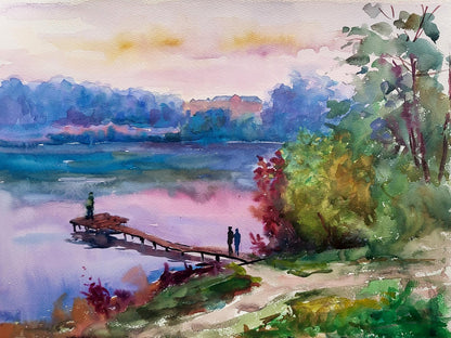 Watercolor painting Evening by the reservoir Serdyuk Boris Petrovich