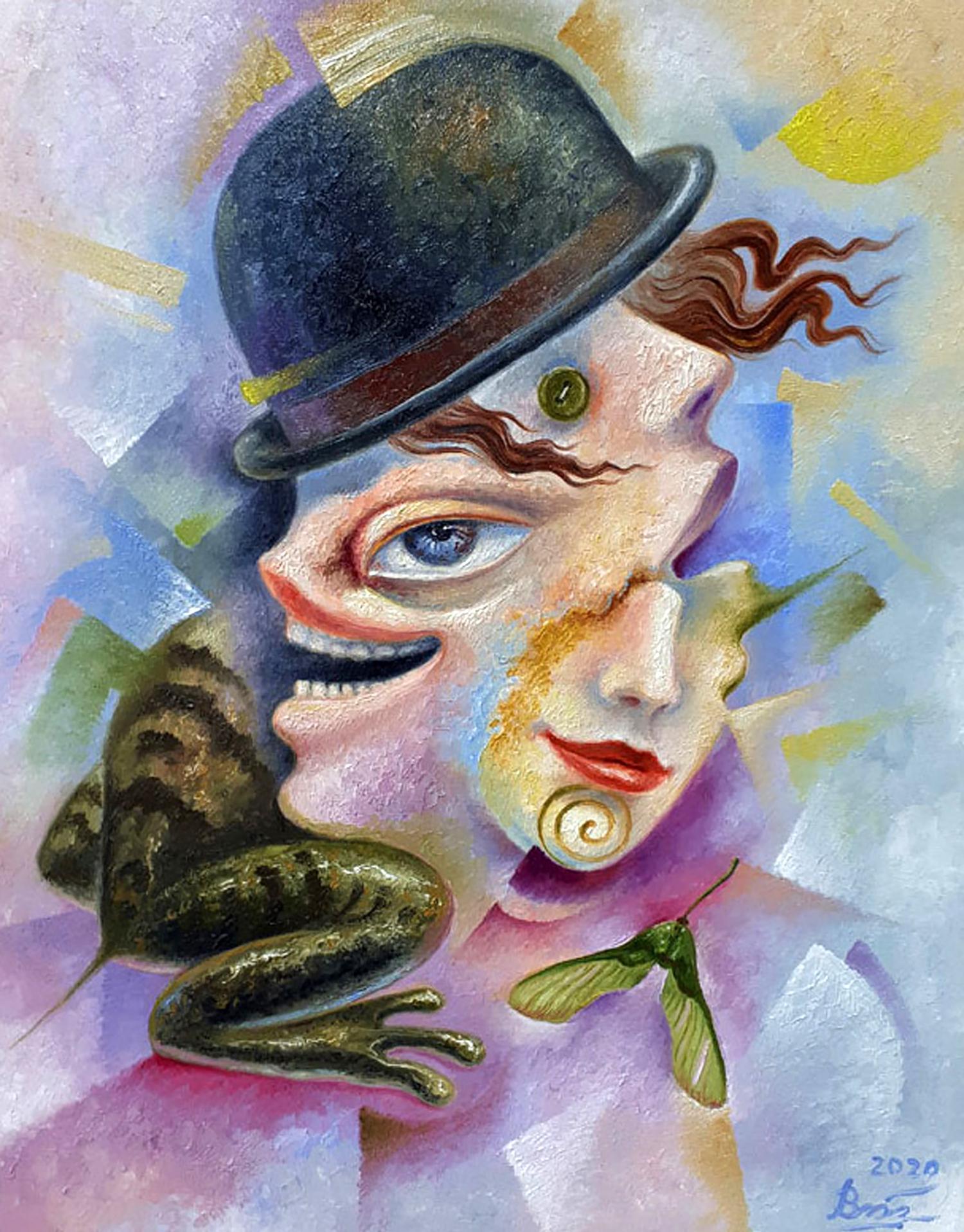 Oil painting Tiger frog in a bowler hat Sergey Voichenko