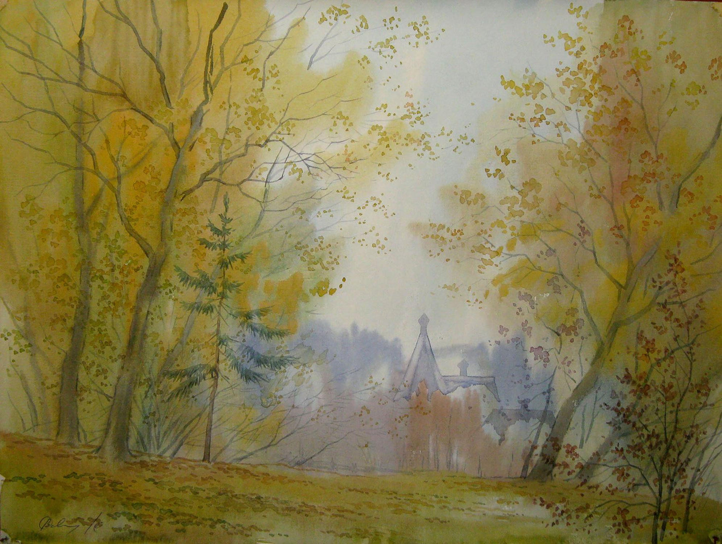 Watercolor painting October melody Savenets Valery