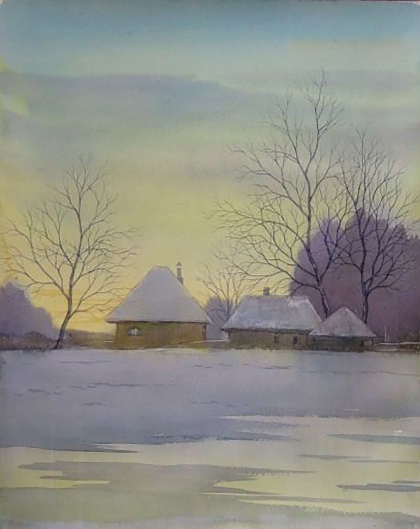 Watercolor painting Last sunset of winter Valery Savenets
