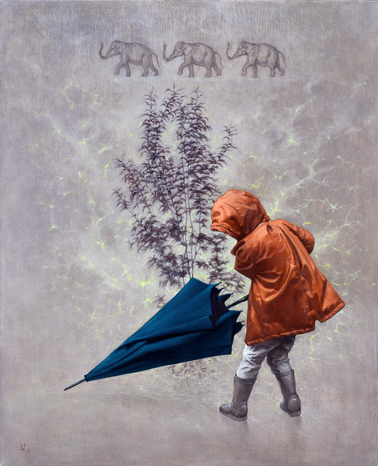 Oil painting Big father's umbrella Oleg Kateryniuk