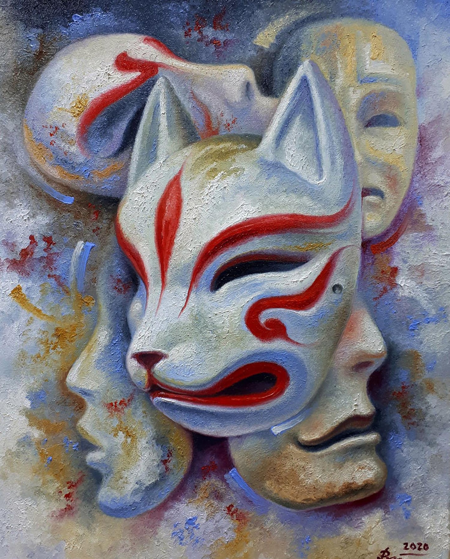 Oil painting Kitsune Japanese fox Sergey Voichenko