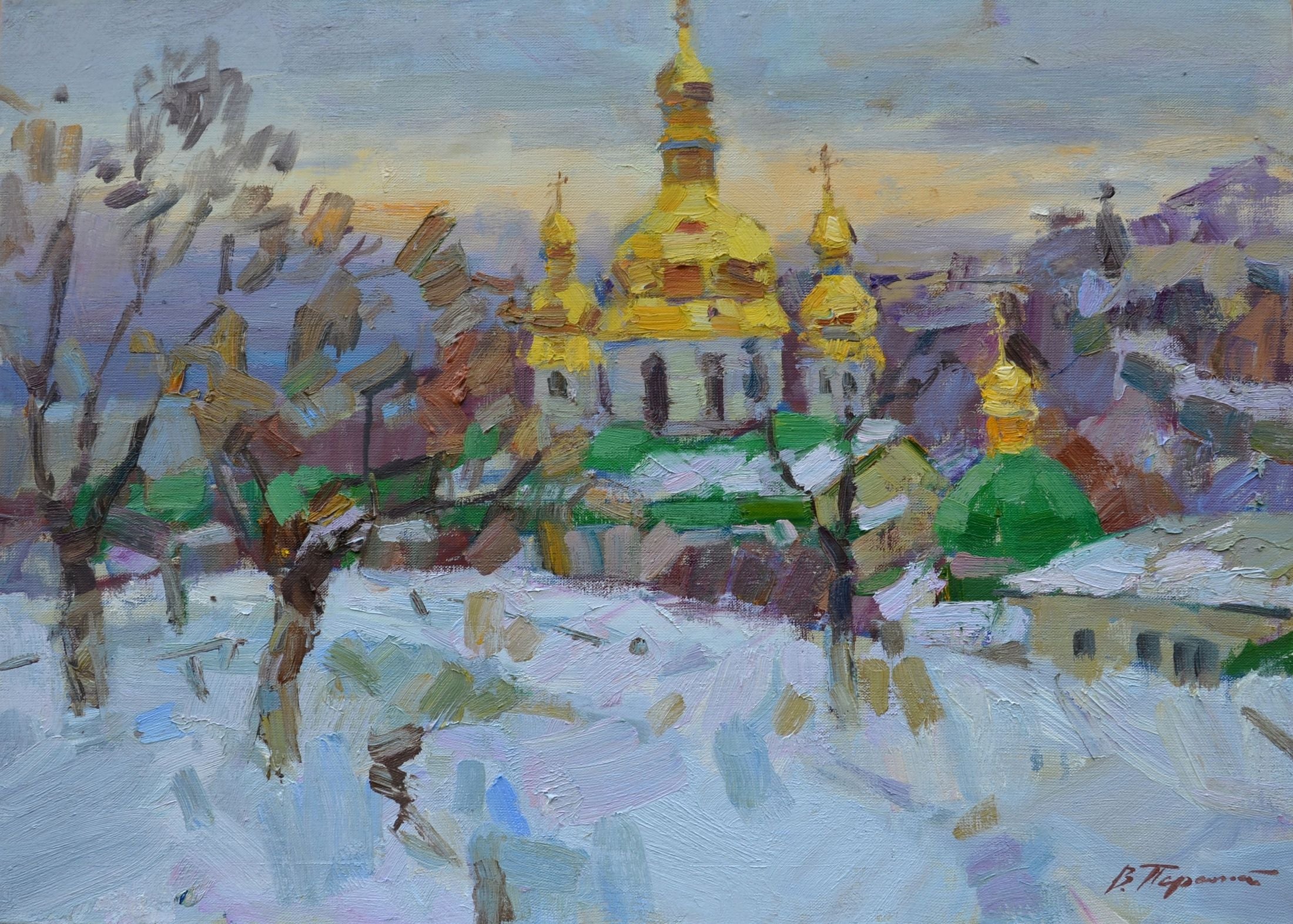 Oli painting Winter in the Lavra Pereta Vyacheslav