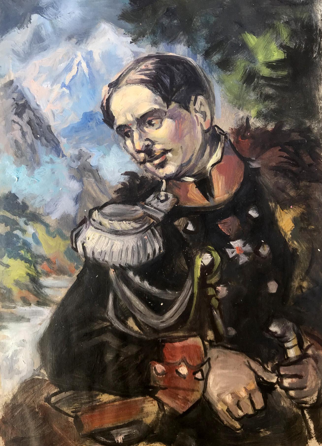 Oil painting Portrait of an officer in nature Alexander Litvinov
