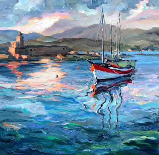 Oil painting Holidays on the red boat Olesia Osnach