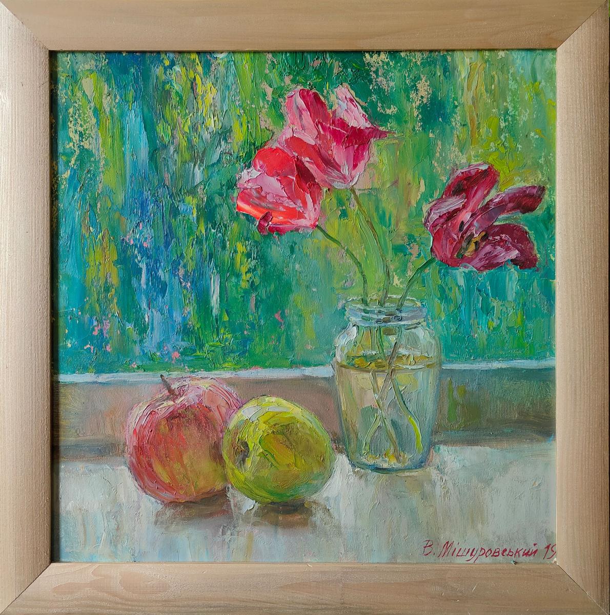 Oil painting Tulips and apples Mishurovsky V. V.