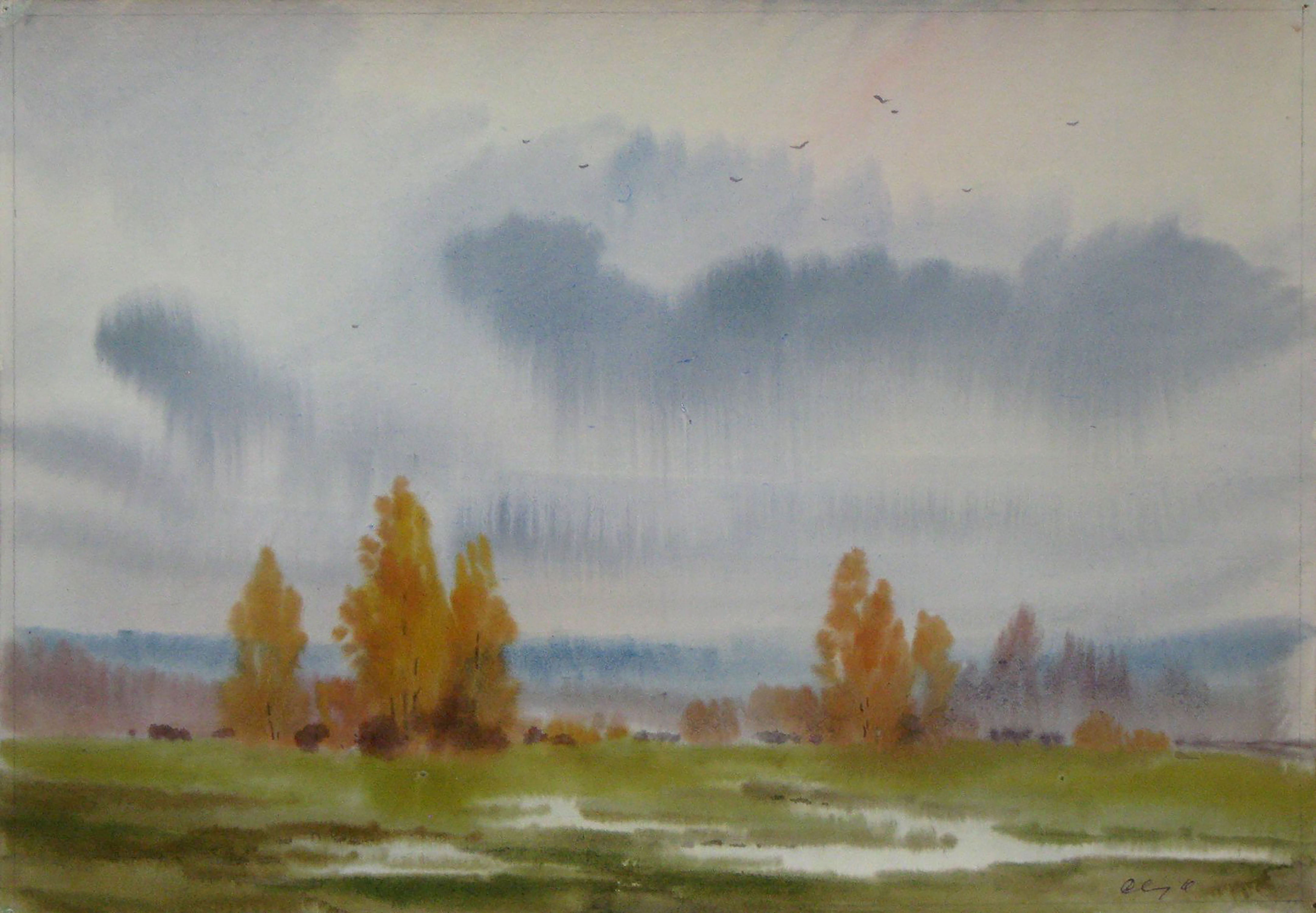 Watercolor painting Rainy weather Savenets Valery
