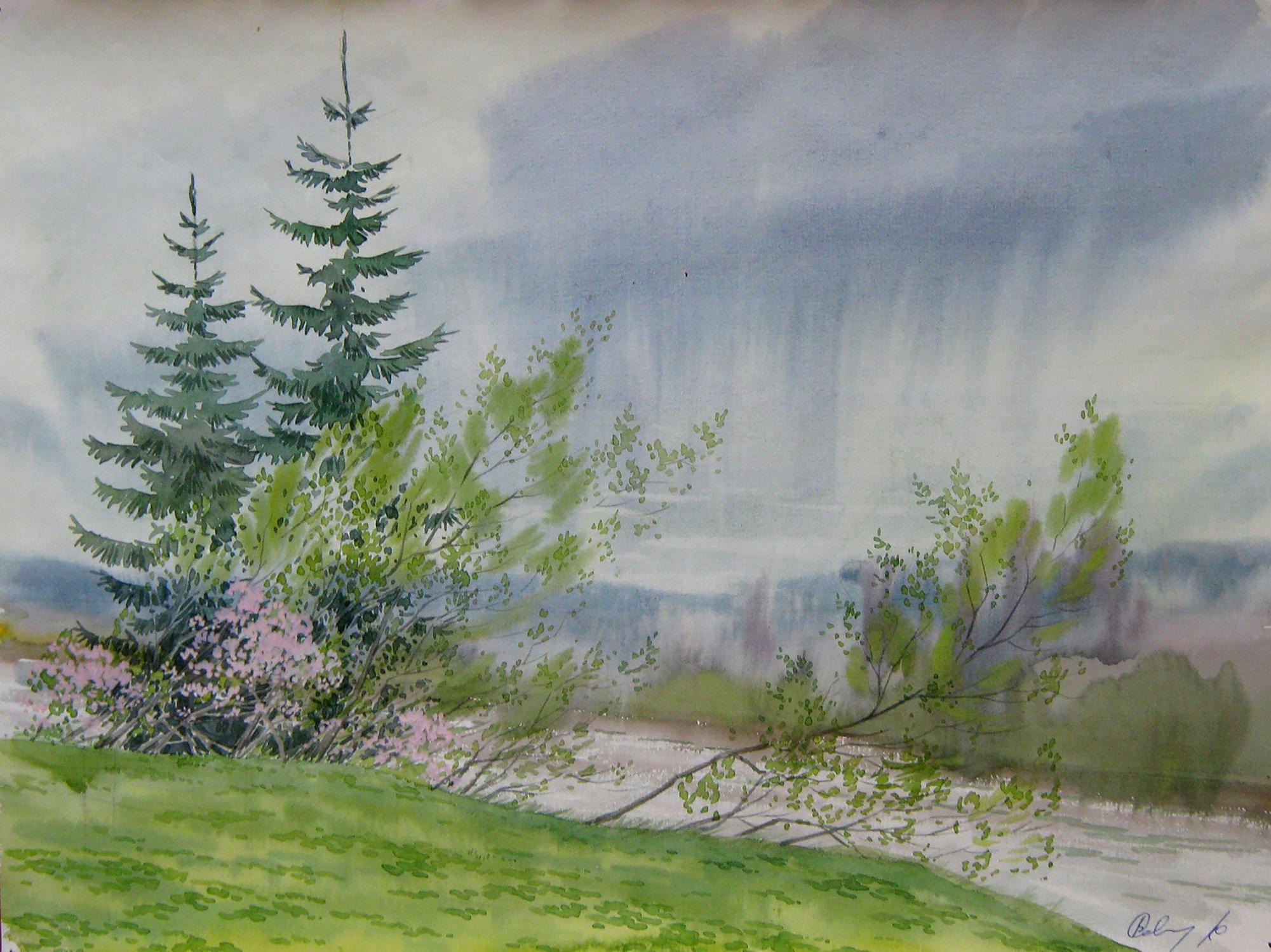 Gloomy Day by Valery Savenets, a watercolor painting capturing somber atmospheric tones.