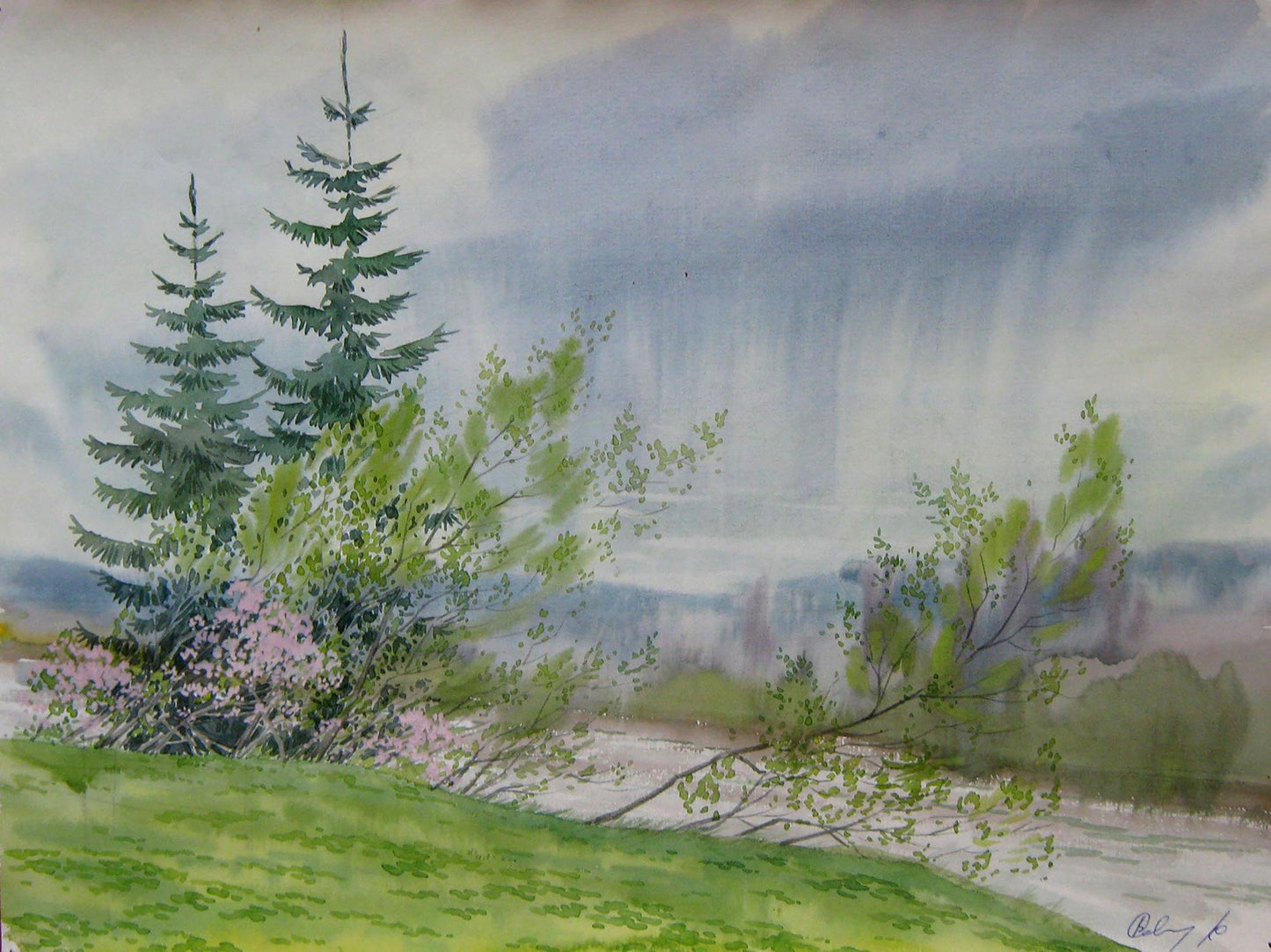 Gloomy Day by Valery Savenets, a watercolor painting capturing somber atmospheric tones.
