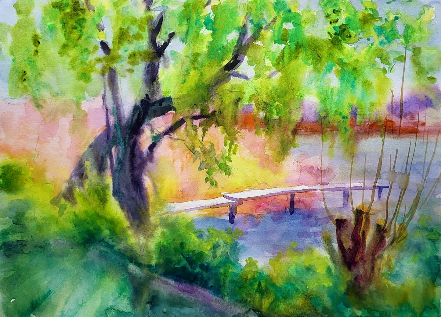 Watercolor painting Reed bridge Serdyuk Boris Petrovich