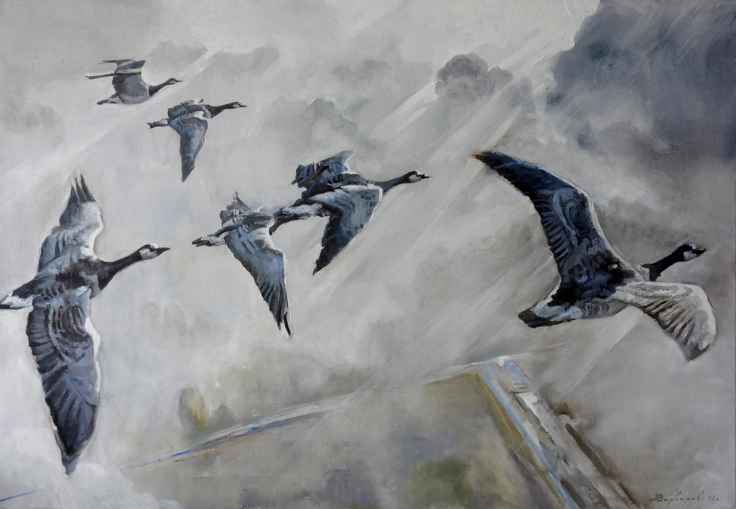 Oil painting The geese flew away Varvarov Anatoly Viktorovich