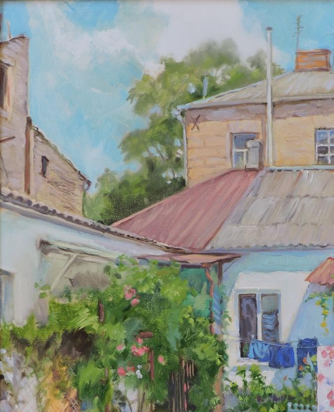 Oil painting Morning in a small town Osnach Olesia