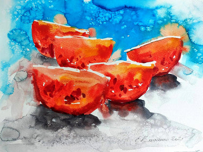 Watercolor painting Tomatoes Elena Klimenko