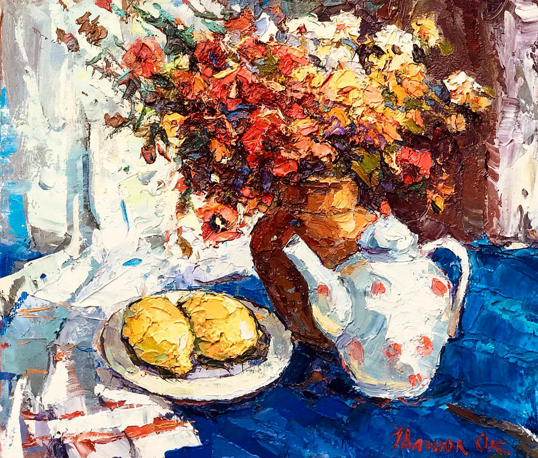 Oil painting Tea with lemon Ivanyuk Oksana