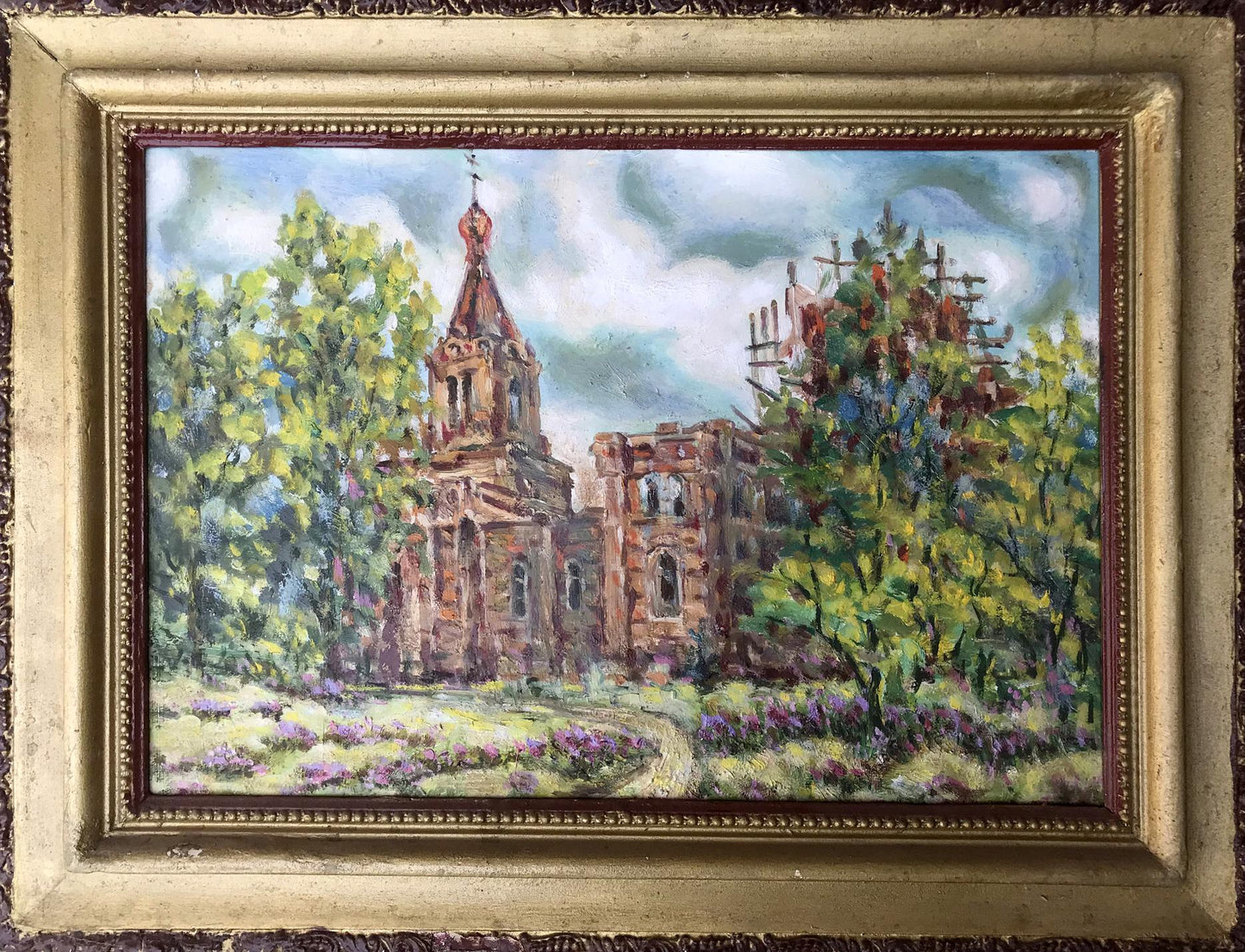 Oil painting Ryabushki village and church Shapoval Ivan Leontyevich