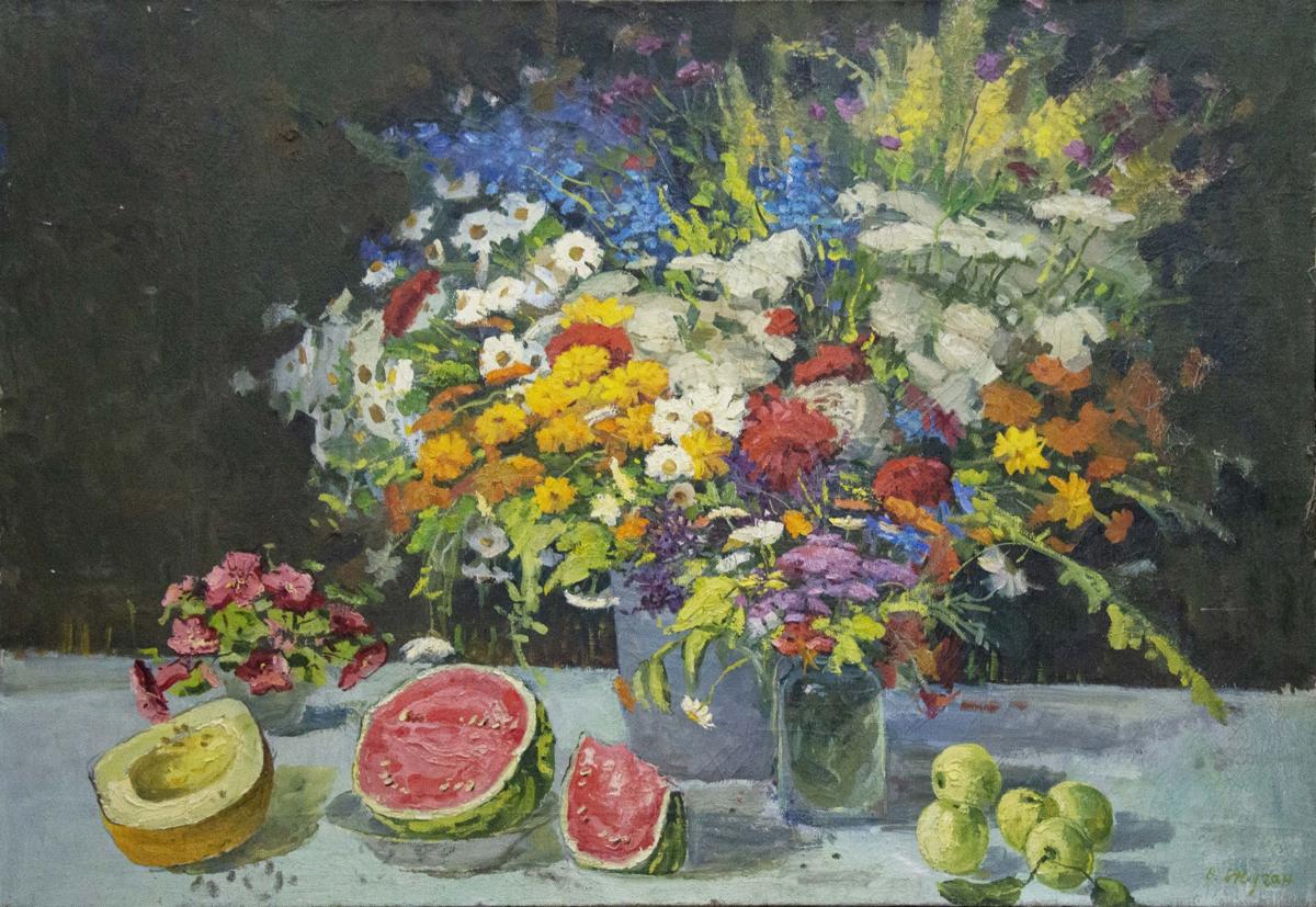 Oil painting Summer fruits and flowers Vladimir Zhugan