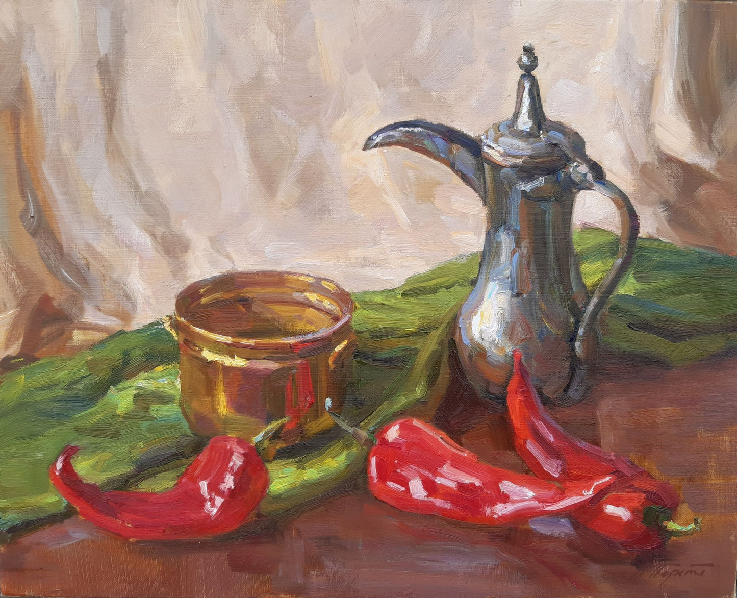 Oli painting Coffee pot and pepper Pereta Vyacheslav