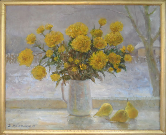 Oil painting Chrysanthemums and pears Mishurovsky V. V.