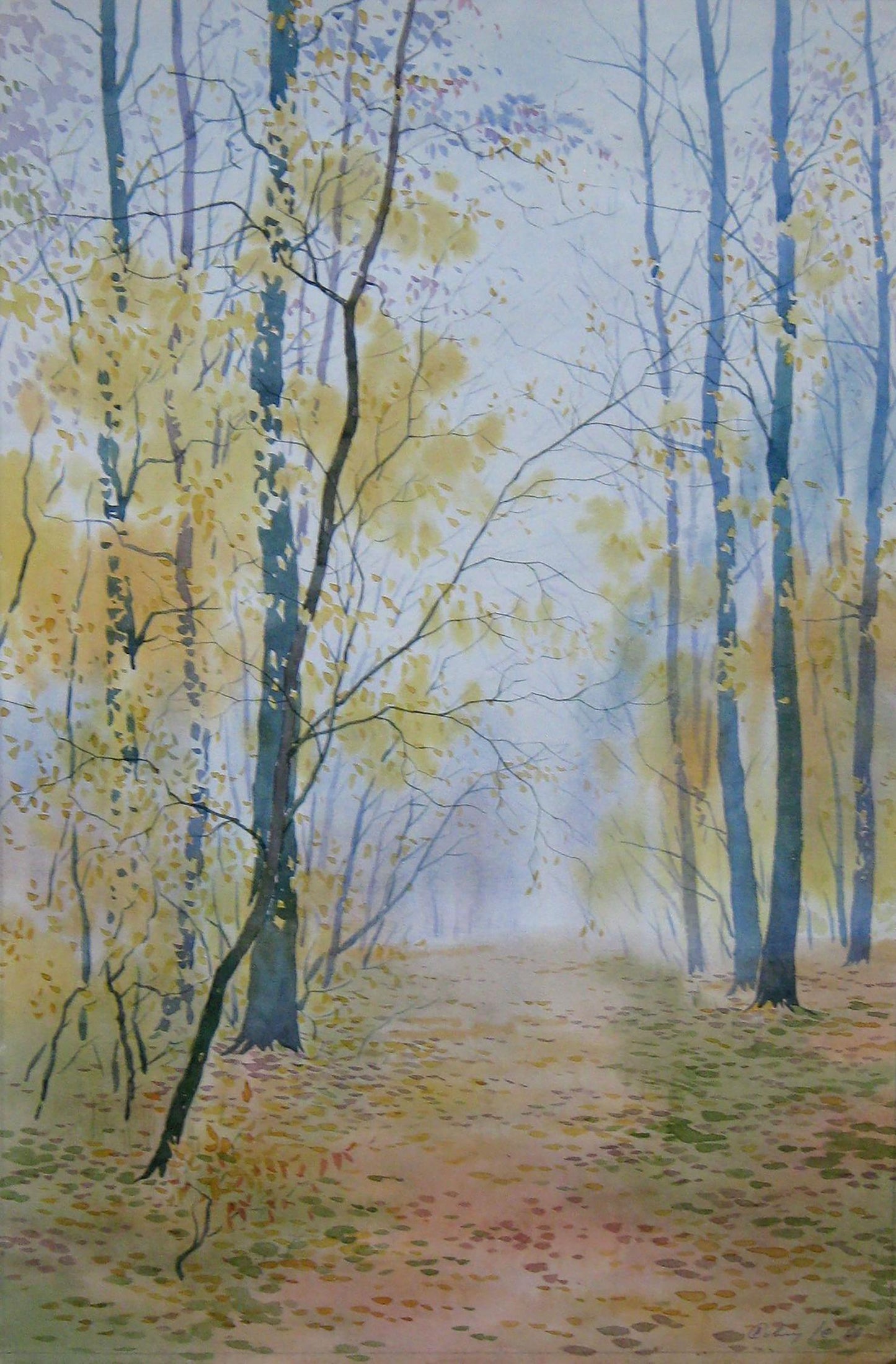 Watercolor painting Fallen leaves on the path Valery Savenets