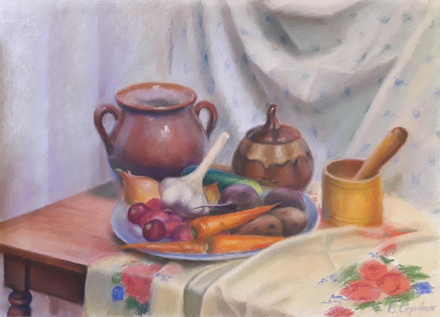 Pastel painting Grandma's treat Serdyuk Boris Petrovich